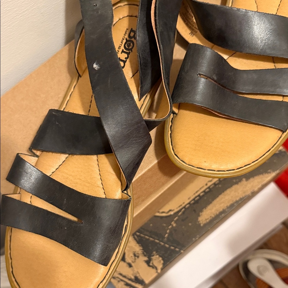 Born Black and Tan Leather Women's Sandals